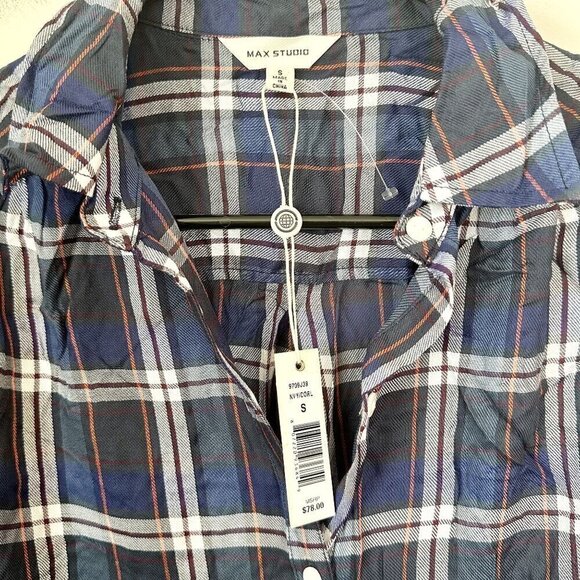 NWT Max Studio Plaid Button-Up Blouse - Size Small - Picture 3 of 6